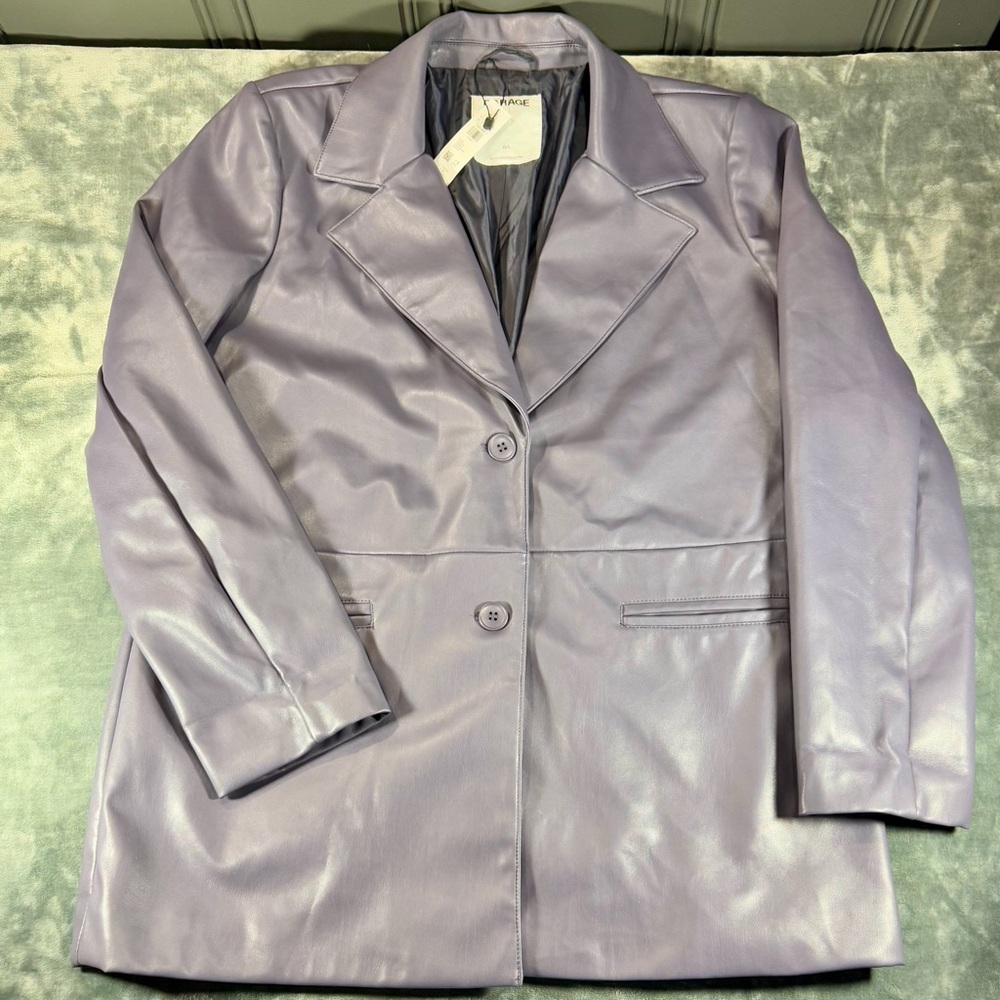 Garage Clothing Faux Leather Blazer Womens L Hurricane Grey NWT